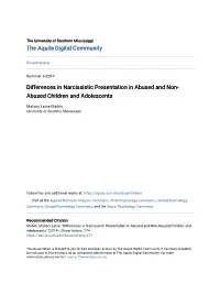 Differences in Narcissistic Presentation in Abused and Non- Abused Children and Adolescents