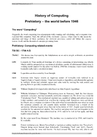 History of Computing Prehistory – the World Before 1946
