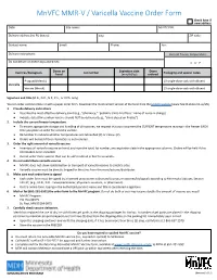 Mnvfc MMR-V / Varicella Vaccine Order Form Check Here If New Address Date: Site Name: Mnvfc PIN
