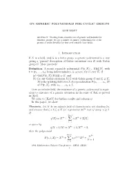 On Generic Polynomials for Cyclic Groups