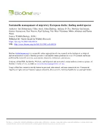 Sustainable Management of Migratory European Ducks: Finding Model Species Author(S): Sari Holopainen, Céline Arzel, Johan Elmberg, Anthony D