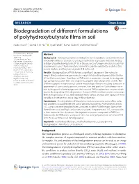 Biodegradation of Different Formulations of Polyhydroxybutyrate Films in Soil