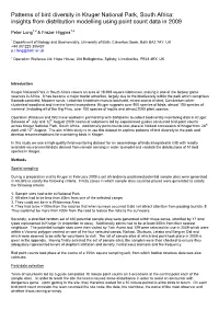 Patterns of Bird Diversity in Kruger National Park, South Africa: Insights from Distribution Modelling Using Point Count Data in 2009