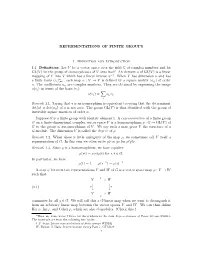REPRESENTATIONS of FINITE GROUPS 1. Definition And