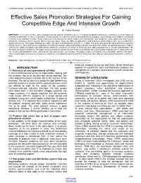 Effective Sales Promotion Strategies for Gaining Competitive Edge and Intensive Growth