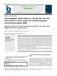 Oceanographic Observations in the Nordic Sea and Fram Strait in 2016