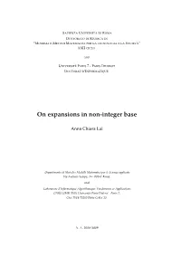 On Expansions in Non-Integer Base