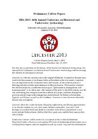 Preliminary Call for Papers SHA 2013: 46Th Annual Conference On