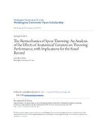 The Biomechanics of Spear Throwing: an Analysis of the Effects of Anatomical Variation on Throwing Performance, with Implications for the Fossil Record