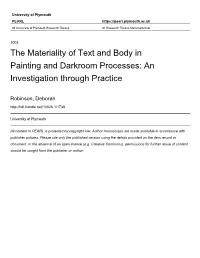 The Materiality of Text and Body in Painting and Darkroom Processes: an Investigation Through Practice