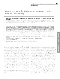 Measurements Using the Alkaline Comet Assay Predict Bladder Cancer Cell Radiosensitivity
