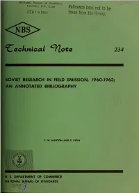 Soviet Research in Field Emission, 1960-1963; an Annotated Bibliography