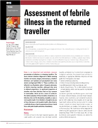 Assessment of Febrile Illness in the Returned Traveller
