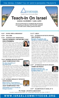 Teach-In on Israel SUNDAY, NOVEMBER 11 9AM-4:30PM