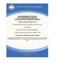The Uniqueness of Christ in a Postmodern World and the Challenge of World Religions