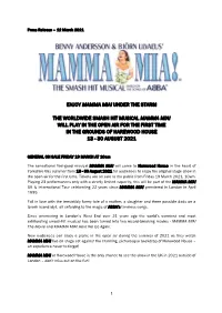 The Worldwide Smash Hit Musical Mamma Mia! Will Play in the Open Air for the First Time in the Grounds of Harewood House 13 - 30 August 2021