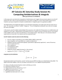 AP Calculus BC Saturday Study Session #1: Computing Antiderivatives & Integrals (With Special Thanks to Lin Mcmullin)