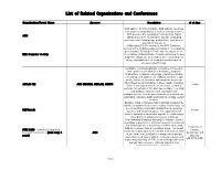 List of Related Organizations and Conferences