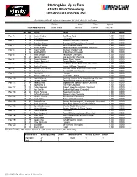 Starting Line up by Row Atlanta Motor Speedway 30Th Annual Echopark 250