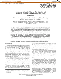 Contents of Carboxylic Acids and Two Phenolics and Antioxidant Activity of Dried Portuguese Wild Edible Mushrooms