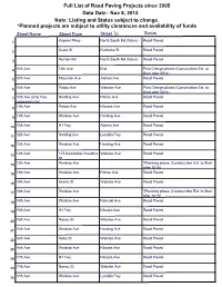 Full List of Road Paving Projects Since 2005 Data Date: Nov 6, 2014 Note: Listing and Status Subject to Change