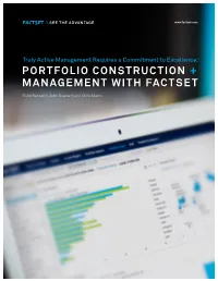 Portfolio Construction + Management with Factset
