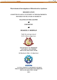 Phytochemical Investigation of Rhododendron Lepidotum DISSERTATION SHAKEEL-U-REHMAN
