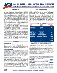 2018 U.S. Under-18 Men's National Team Game Notes Semifinal Matchup Vs