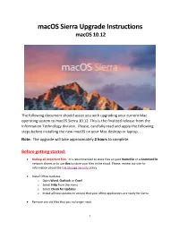 Macos Sierra Upgrade Instructions Macos 10.12
