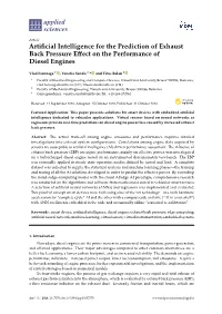 Artificial Intelligence for the Prediction of Exhaust Back Pressure Effect On