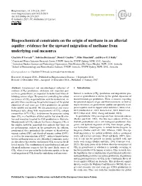Biogeochemical Constraints on the Origin of Methane in an Alluvial Aquifer: Evidence for the Upward Migration of Methane from Underlying Coal Measures