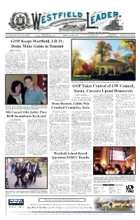 GOP Keeps Westfield, LD 21; Dems Make Gains in Summit