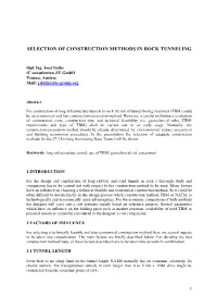 Selection of Construction Methods in Rock Tunneling