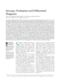 Syncope: Evaluation and Differential Diagnosis LLOYD A