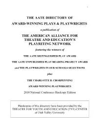 The Aate Directory of Award-Winning Plays & Playwrights