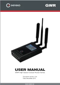 USER MANUAL GWR High Speed Cellular Router Series