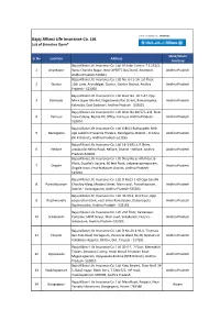 Bajaj Allianz Life Insurance Co. Ltd. List of Branches Open*