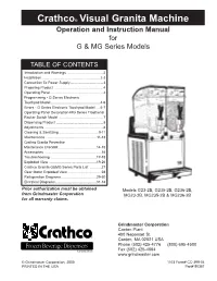 Crathco® Visual Granita Machine Operation and Instruction Manual for G & MG Series Models