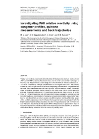 Investigating PAH Relative Reactivity Using Congener Profiles, Quinone Measurements and Back Trajectories