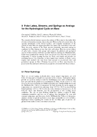 9 Polar Lakes, Streams, and Springs As Analogs for the Hydrological Cycle on Mars