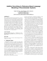 Additive Smoothing for Relevance-Based Language Modelling of Recommender Systems