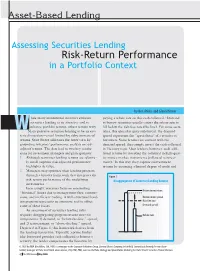 Assessing Securities Lending Risk-Return Performance in a Portfolio Context