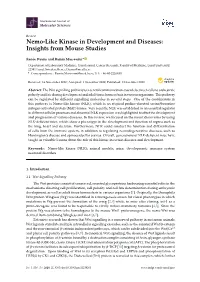 Nemo-Like Kinase in Development and Diseases: Insights from Mouse Studies