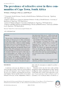 The Prevalence of Refractive Error in Three Com- Munities of Cape Town