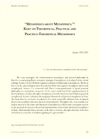 1 Kant on Theoretical, Practical and Practico-Theoretical Metaphysics