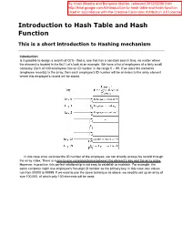 Introduction to Hash Table and Hash Function