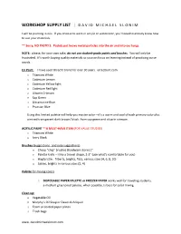 Workshop Supply List | D a V I D M I C H a E L S L O N I M
