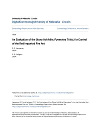 An Evaluation of the Straw Itch Mite, Pyemotes Tritici, for Control of the Red Imported Fire Ant