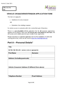 Hounslow Highways Crossover Application Form April 2021