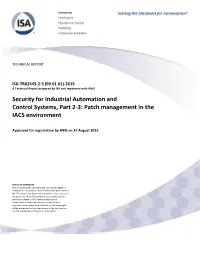 Security for Industrial Automation and Control Systems, Part 2-3: Patch Management in the IACS Environment